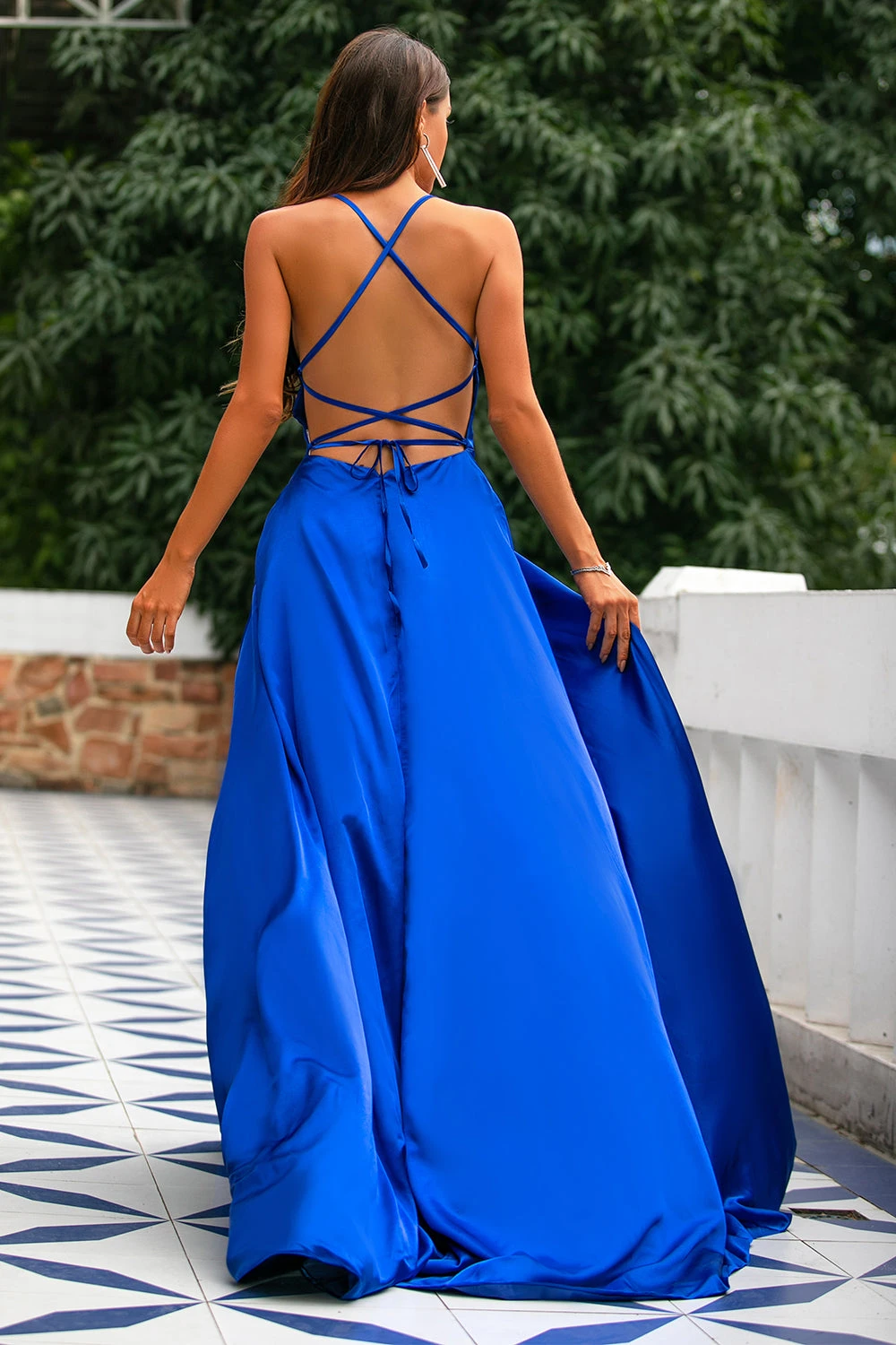 Royal Blue Backless Satin Dress 2 Royal Blue Backless Satin Dress - Image 2
