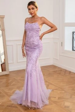 Light Purple Mermaid Long Prom Dress With Appliques -Zapaka Sales Store 04017731 Light Purple 4