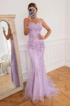 Light Purple Mermaid Long Prom Dress With Appliques -Zapaka Sales Store 04017731 Light Purple 5