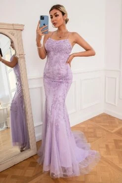 Light Purple Mermaid Long Prom Dress With Appliques -Zapaka Sales Store 04017731 Light Purple 6