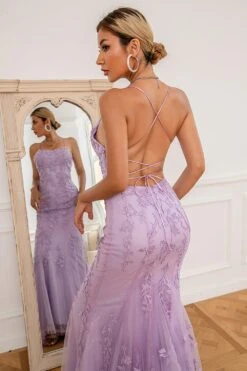 Light Purple Mermaid Long Prom Dress With Appliques -Zapaka Sales Store 04017731 Light Purple 8
