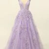 Purple Spaghetti Straps Prom Dress With Appliques