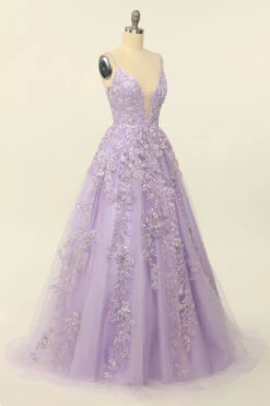 Purple Spaghetti Straps Prom Dress With Appliques -Zapaka Sales Store 04032297 Purple 4