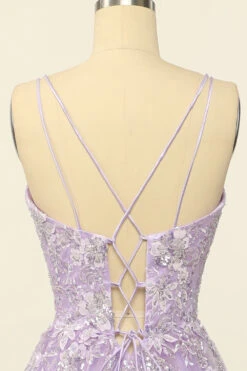Purple Spaghetti Straps Prom Dress With Appliques -Zapaka Sales Store 04032297 Purple 5