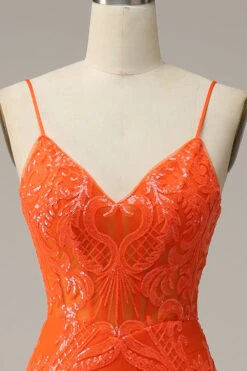 Mermaid Spaghetti Straps Orange Long Prom Dress With Split Front -Zapaka Sales Store 04033171 Orange 4