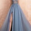V-neck Slit Tulle Dress