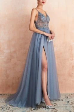 V-neck Slit Tulle Dress -Zapaka Sales Store 07d