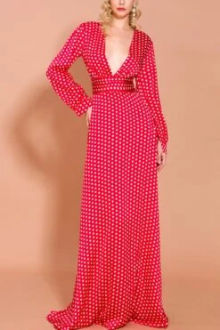 Red Polka Dots Long Sleeves Bohemian Dress