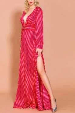 Red Polka Dots Long Sleeves Bohemian Dress -Zapaka Sales Store 11958361810 2006444491