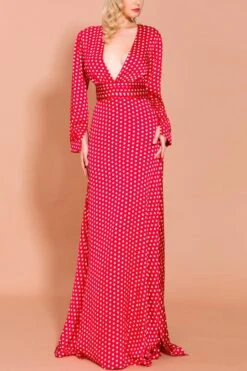 Red Polka Dots Long Sleeves Bohemian Dress -Zapaka Sales Store 11991551799 2006444491