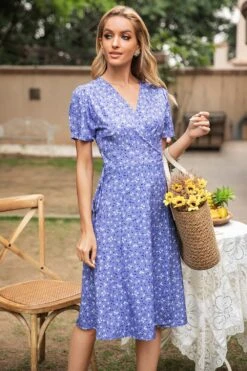 Purple V Neck Printed Summer Dress -Zapaka Sales Store 1771f23e615f24b24ab937e20161b6a3