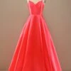A Line Spaghetti Straps Red/White Prom Dress