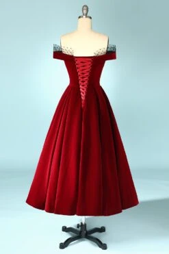 Burgundy Off The Shoulder Velvet Dress -Zapaka Sales Store 19111608079