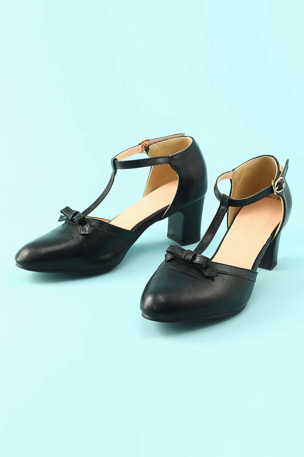 Leather Black Chunky Heels 2 Leather Black Chunky Heels - Image 2