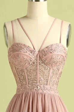 Pink Split Front Spaghetti Straps Prom Dress -Zapaka Sales Store 19122002171