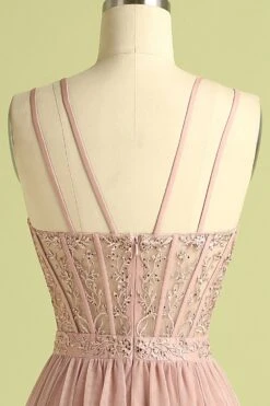 Pink Split Front Spaghetti Straps Prom Dress -Zapaka Sales Store 19122002175