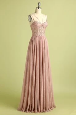 Pink Split Front Spaghetti Straps Prom Dress -Zapaka Sales Store 19122002192