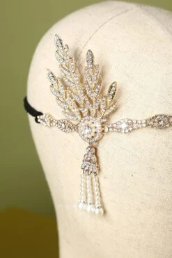 White Beaded 1920s Flapper Headband 8 White Beaded 1920s Flapper Headband -Zapaka Sales Store 19123103935