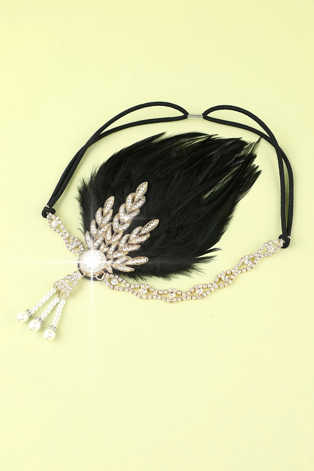 Black Beaded Feather 1920s Flapper Headband 4 Black Beaded Feather 1920s Flapper Headband - Image 4