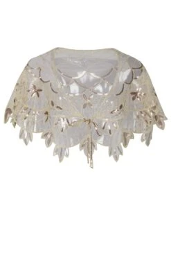 1920s Ivory Flower Sequin Women Cape