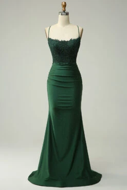 Mermaid Halter Dark Green Long Prom Dress With Appliques Beading