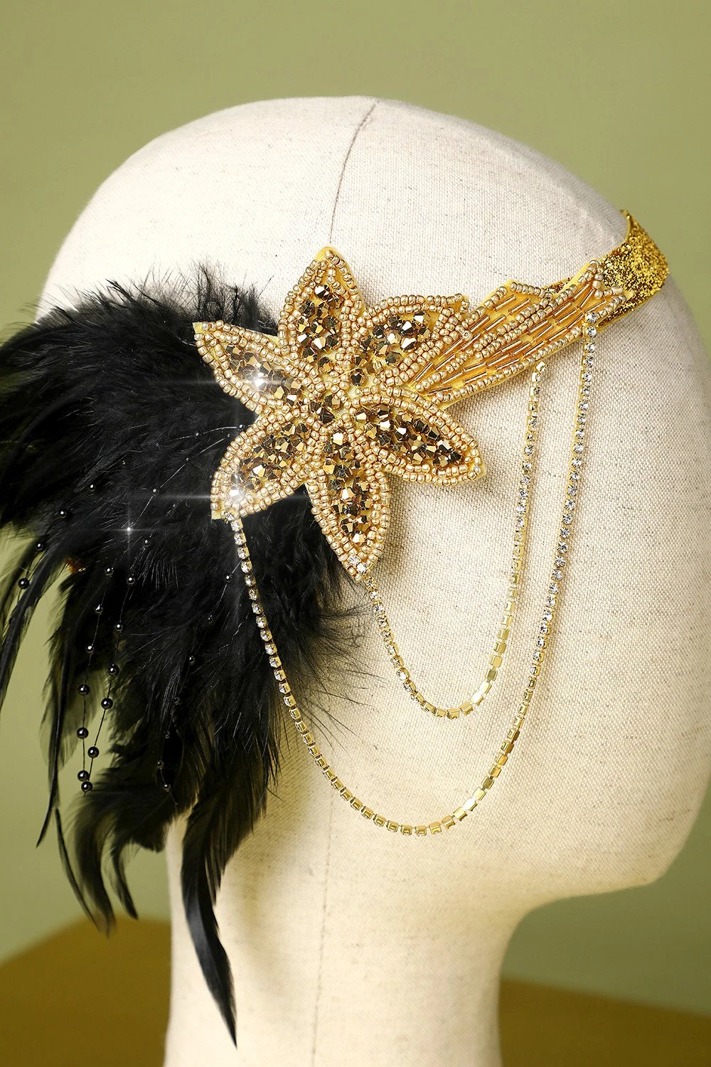 1920s Black Feather Beaded Headband 2 1920s Black Feather Beaded Headband - Image 2