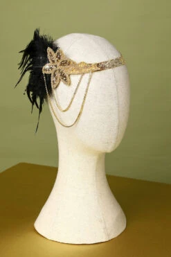 1920s Black Feather Beaded Headband