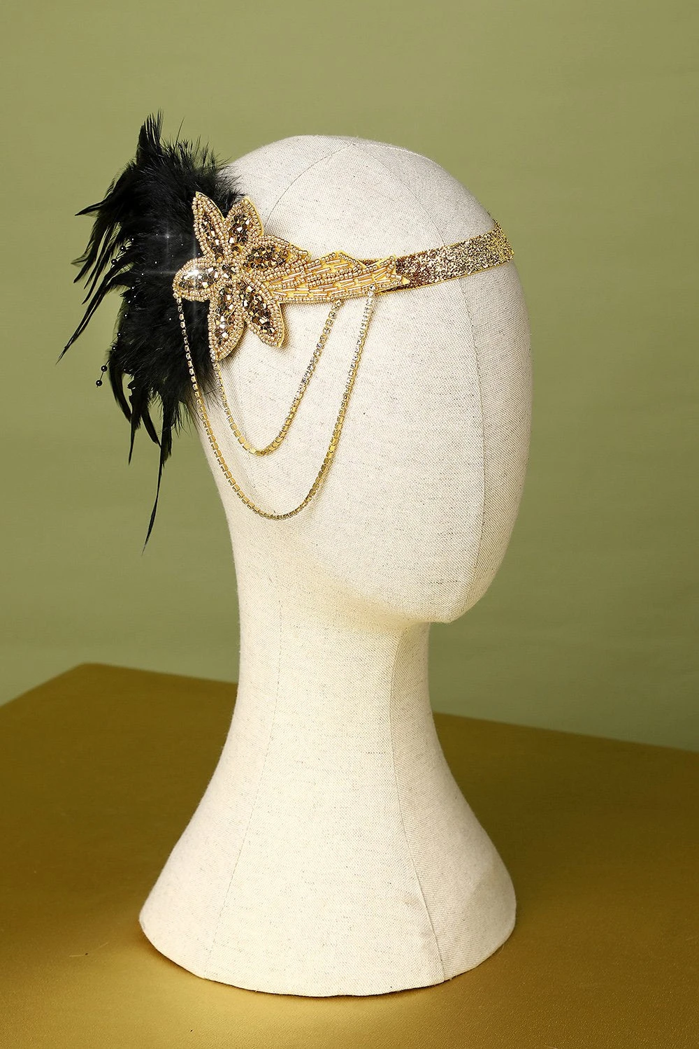 1920s Black Feather Beaded Headband 1 1920s Black Feather Beaded Headband