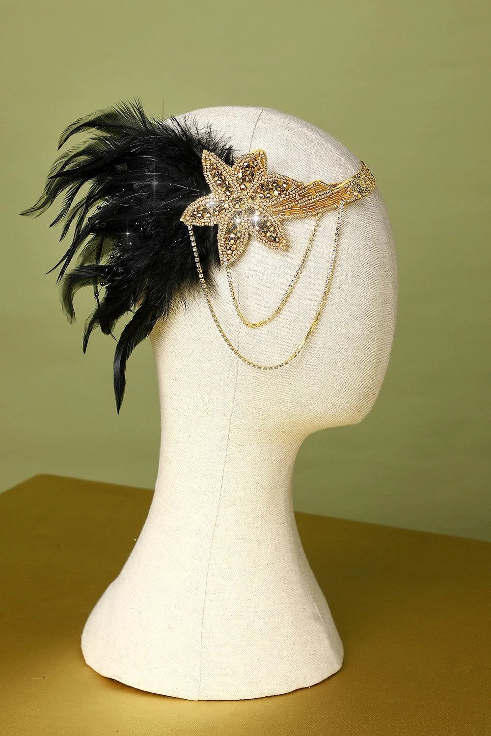 1920s Black Feather Beaded Headband 3 1920s Black Feather Beaded Headband - Image 3