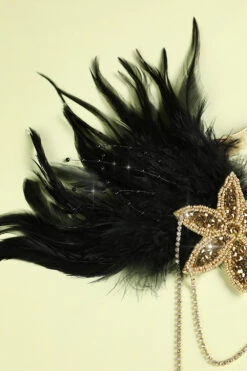 1920s Black Feather Beaded Headband 14 1920s Black Feather Beaded Headband -Zapaka Sales Store 20021705385