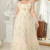 Plus Size Champagne Long Prom Dress With Embroidery