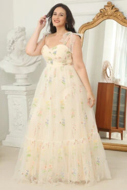 Plus Size Champagne Long Prom Dress With Embroidery -Zapaka Sales Store 2208101045