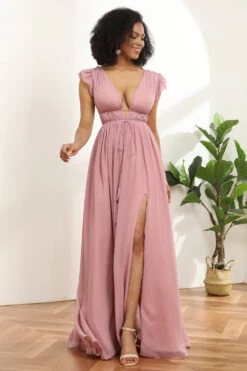 Blush V-Neck Long Chiffon Bridesmaid Dress -Zapaka Sales Store 28009002 Blush 1 first