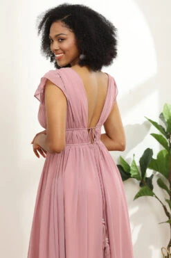 Blush V-Neck Long Chiffon Bridesmaid Dress -Zapaka Sales Store 28009002 Blush 3