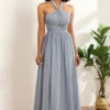 Grey Blue Convertible Long Chiffon Bridesmaid Dress