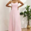 Spaghetti Straps Chiffon Pink Bridesmaid Dress
