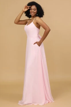 Spaghetti Straps Chiffon Pink Bridesmaid Dress -Zapaka Sales Store 28009011 20 8