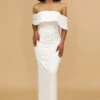 White Off The Shoulder Satin Bridesmaid Dress