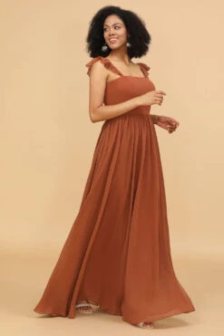 Terracotta Chiffon A-Line Floor Length Bridesmaid Dress With Ruffles -Zapaka Sales Store 28009017 20 10