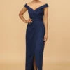 Navy Off The Shoulder Sheath Bridesmaid Dress