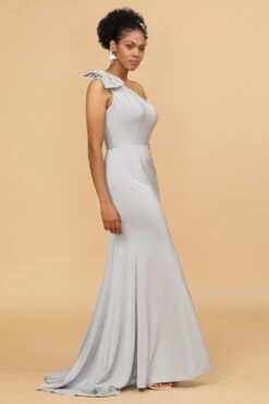 Grey Satin One Shoulder Mermaid Bridesmaid Dress With Bowknot -Zapaka Sales Store 28009022 20 8 143e5d47 f60a 470e 9671 1e915c3ec25b