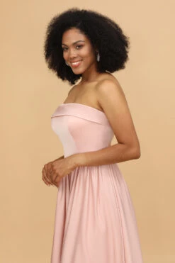 A Line Strapless Blush Satin Long Bridesmaid Dress -Zapaka Sales Store 28009026 20 10