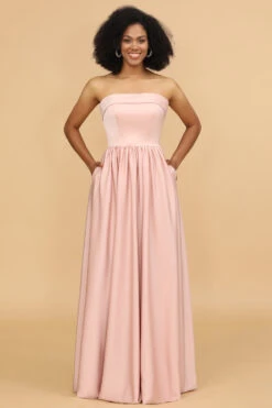 A Line Strapless Blush Satin Long Bridesmaid Dress -Zapaka Sales Store 28009026 20 13 first