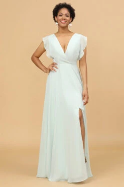 Mint Chiffon V-Neck Bridesmaid Dress -Zapaka Sales Store 28009036 Mint 3