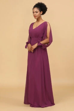 Purple Long Sleeves Cold Shoulder Bridesmaid Dress -Zapaka Sales Store 28009040 Purple 3