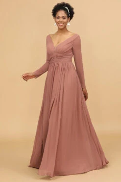 Blush V-Neck Long Sleeves Bridesmaid Dress -Zapaka Sales Store 28009042 Blush 4