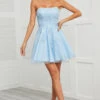 Blue Tulle Short Prom Dress With Appliques