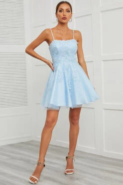 Blue Tulle Short Prom Dress With Appliques 10 Blue Tulle Short Prom Dress With Appliques -Zapaka Sales Store 281059Blue 2