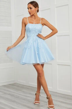 Blue Tulle Short Prom Dress With Appliques 11 Blue Tulle Short Prom Dress With Appliques -Zapaka Sales Store 281059Blue 3