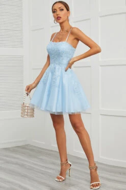 Blue Tulle Short Prom Dress With Appliques 9 Blue Tulle Short Prom Dress With Appliques -Zapaka Sales Store 281059Blue 5